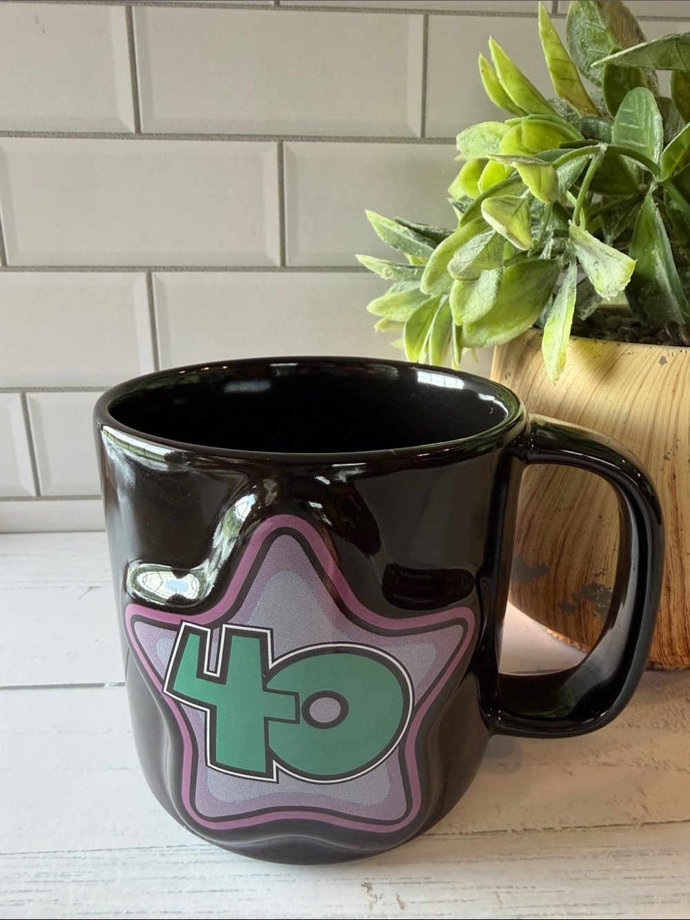 Russ Black Decorative 40 Star Ceramic Coffee Mug -